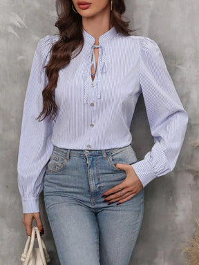 Women's Autumn Blouse – Striped Shirt with Buttons and Long Sleeves