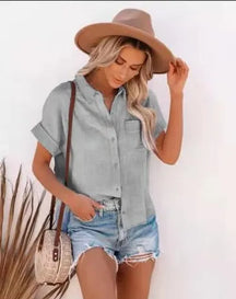Camisa Branca em Algodão com Botões e Gola Lapela – Casual para o Verão