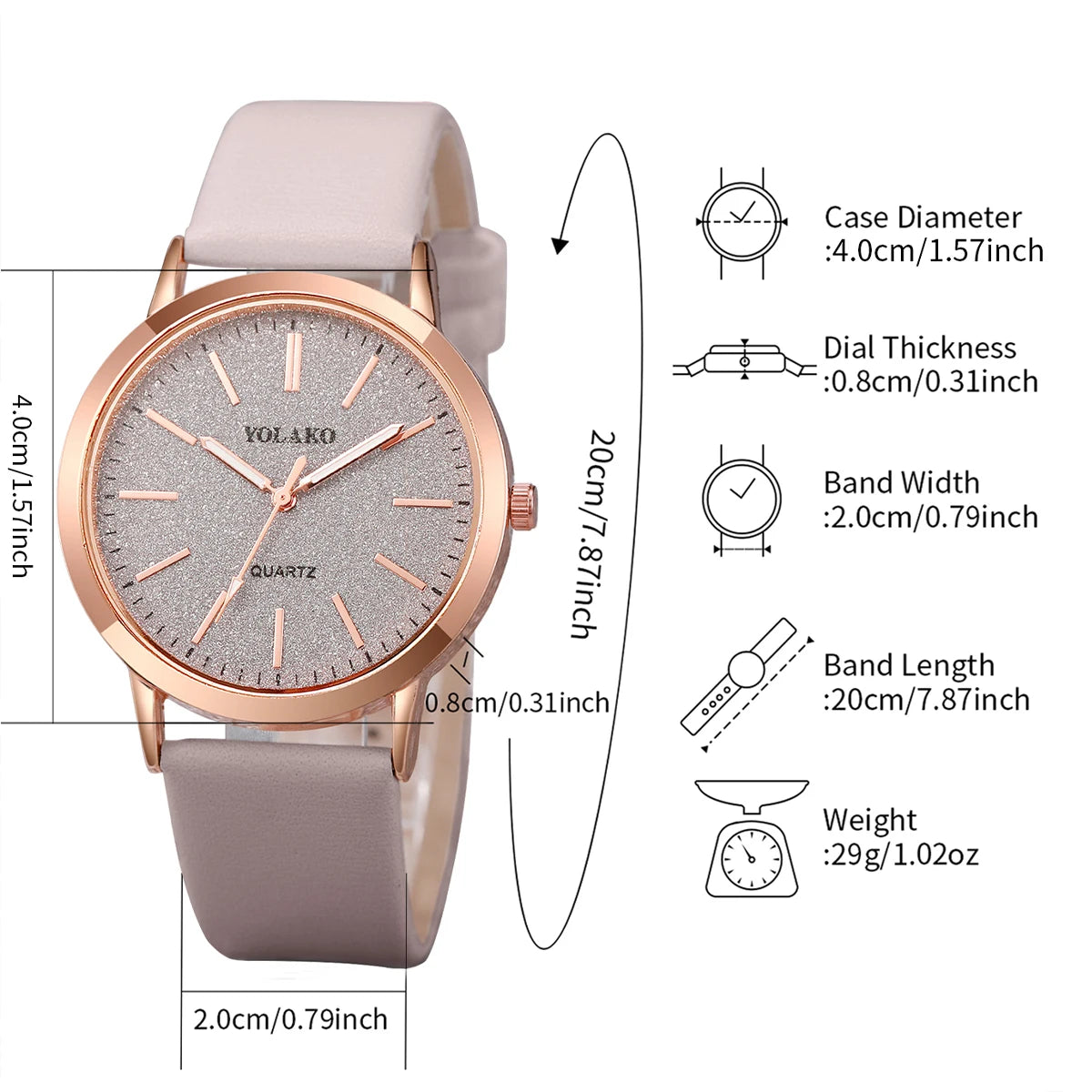 6-Piece Women's Set – Watch with Leather Bracelet and Rosé Jewelry Set with Heart 