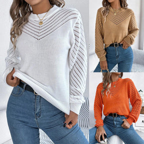 Autumn Blouse with Round Neck and Lantern Sleeves – Casual Knitwear