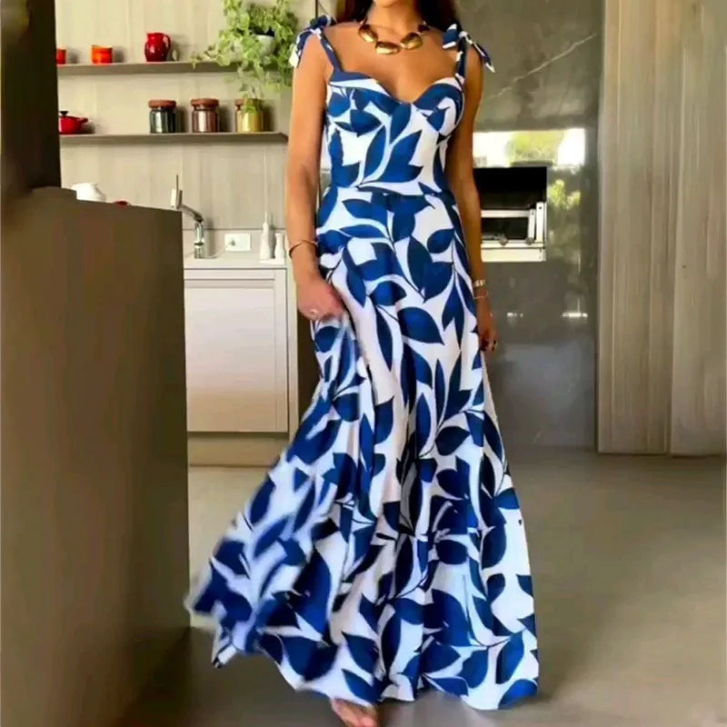 Women's Long Blue Dress – Elegant Model with Thin Straps | Sophisticated Style