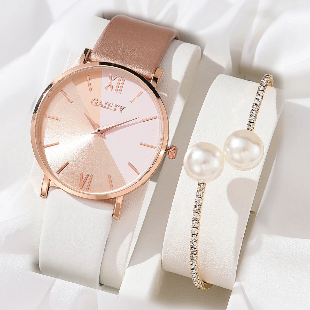 Women's Watch Set – Colorful Synthetic Leather Strap and Elegant Bracelet