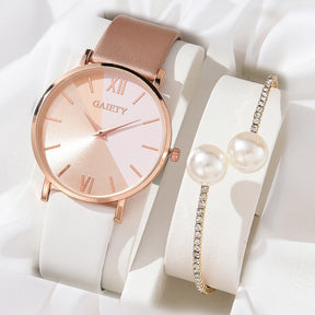 Women's Watch Set – Colorful Synthetic Leather Strap and Elegant Bracelet