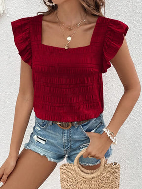 Square Neck T-shirt with Flowing Sleeves – Elegant for Summer