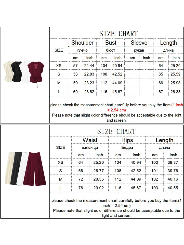 Women's Sleeveless Top and Pants Set – V-Neck, Elegant Belt, and Straight Cut 