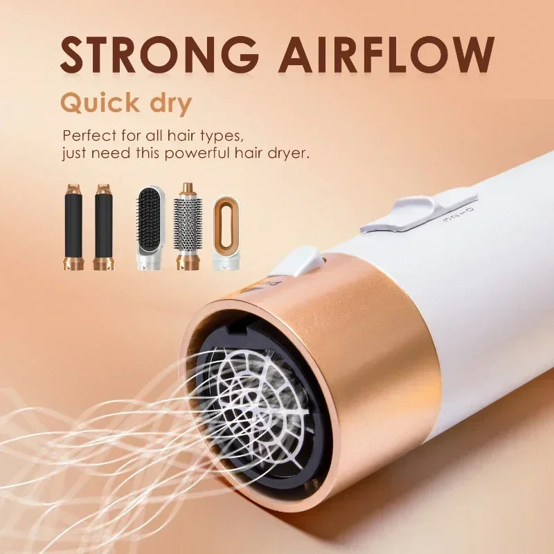 5-in-1 Professional Hair Dryer, Hot Comb, Curling Iron, and Straightener Set – Complete Styling Tool