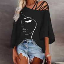 Casual T-shirt with Cutout Print – Loose and Light for Summer