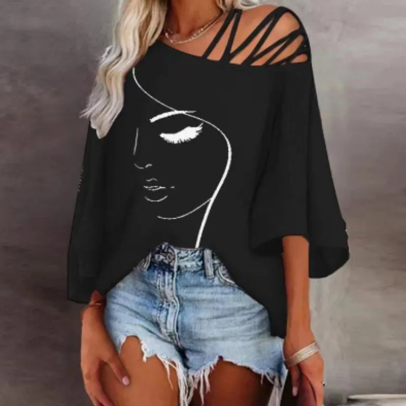 Blusa Casual com Estampa Recortada – Solta, Sexy e Leve para o Verão