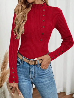 Blusa Elegante de Malha com Botões e Manga Comprida – Camada Confortável
