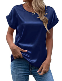 Blusa de Cetim – Casual, Manga Curta e Gola Redonda | Verão Elegante