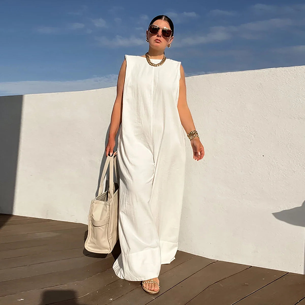 Women's Sleeveless Wide Leg Jumpsuit – Loose Fit, Solid Colors, and Casual-Chic Style