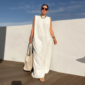 Women's Sleeveless Wide Leg Jumpsuit – Loose Fit, Solid Colors, and Casual-Chic Style