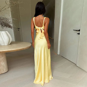 Long Dress with Deep V-Neckline – Elegant Cutouts, Side Slit and High Waist