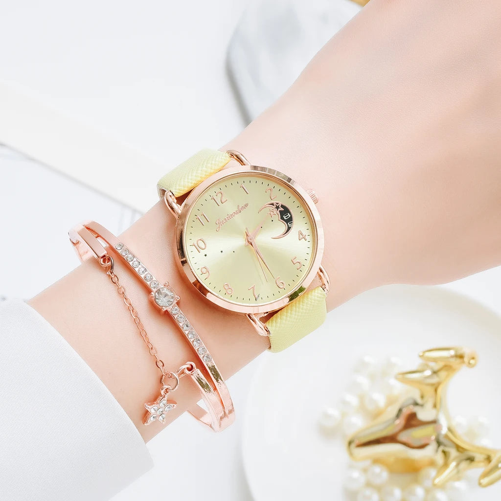 Watch Set with Leather Strap and Bracelet | Elegant and Modern Design