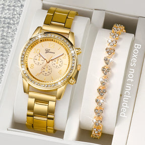 Relógio Feminino Dourado em Aço Inoxidável com Bracelete de Diamantes