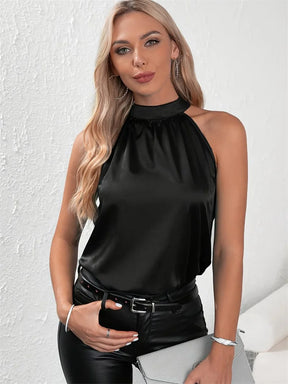 Blusa Casual Sem Mangas – Gola Halter e Cor Sólida