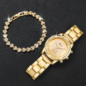 Relógio Feminino Dourado em Aço Inoxidável com Bracelete de Diamantes