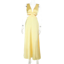 Long Dress with Deep V-Neckline – Elegant Cutouts, Side Slit and High Waist