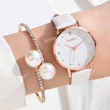 Women's Watch Set – Colorful Synthetic Leather Strap and Elegant Bracelet