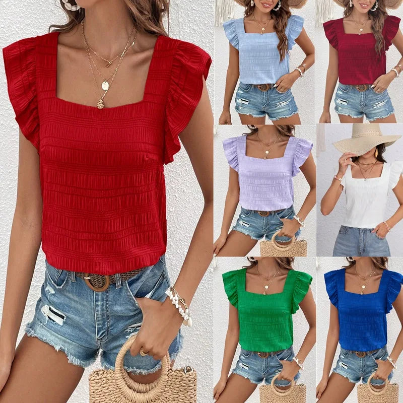 Camisa com Decote Quadrado e Mangas Fluídas – Elegante para Verão