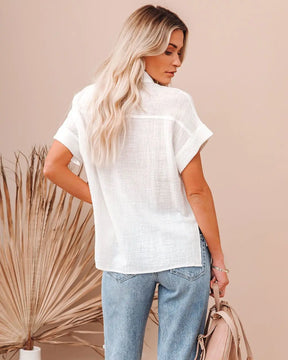 Camisa Branca em Algodão com Botões e Gola Lapela – Casual para o Verão