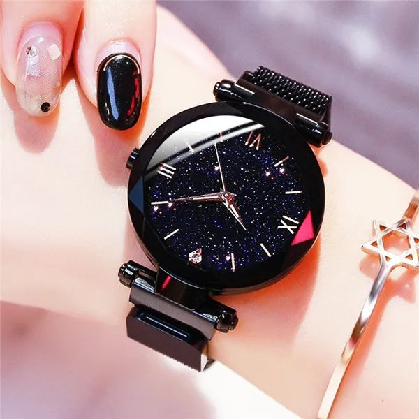 Women's Starry Sky Watch – Glittery Dial, Mesh Strap and Magnetic Clasp