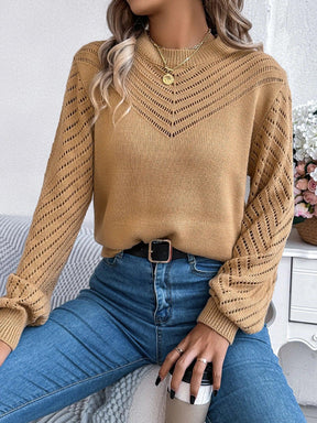 Autumn Blouse with Round Neck and Lantern Sleeves – Casual Knitwear