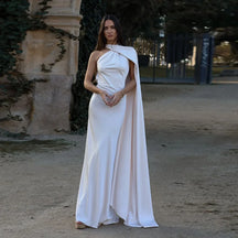 Satin Prom Dress with Bow – Elegant, Halter Neckline, Off-the-Shoulder and Open Back
