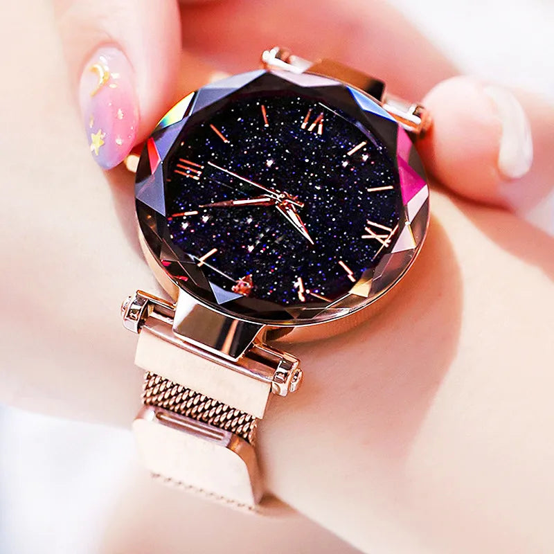 Women's Starry Sky Watch – Glittery Dial, Mesh Strap and Magnetic Clasp