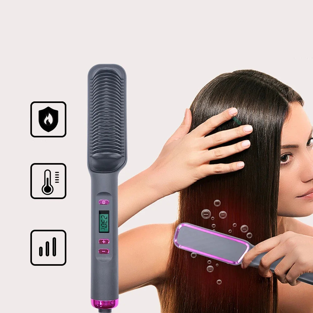 Electric Straightening Brush with Negative Ions – Multifunctional Straightening Comb with Anti-Scald Protection