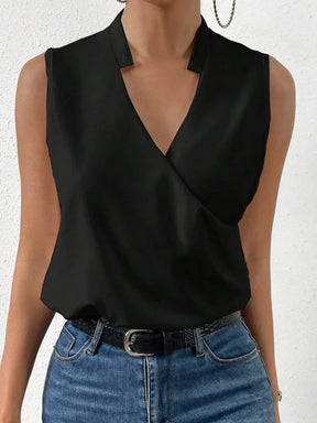 Camiseta Elegante Sem Mangas com Decote em V – Casual para Escritório Primavera/Verão