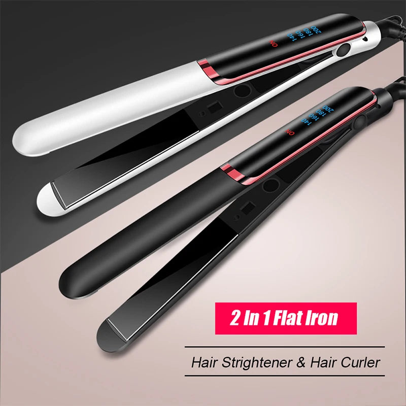 Professional Hair Straightener with Ceramic Technology and Negative Ions – Fast Heating and LCD Screen 