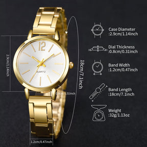 Conjunto Feminino 4 Peças – Relógio Quartz Elegante e Casual com Bracelete