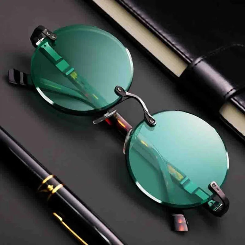 Óculos de Sol Sem Aro com Lentes Verdes – Estilo Retro Unissexo
