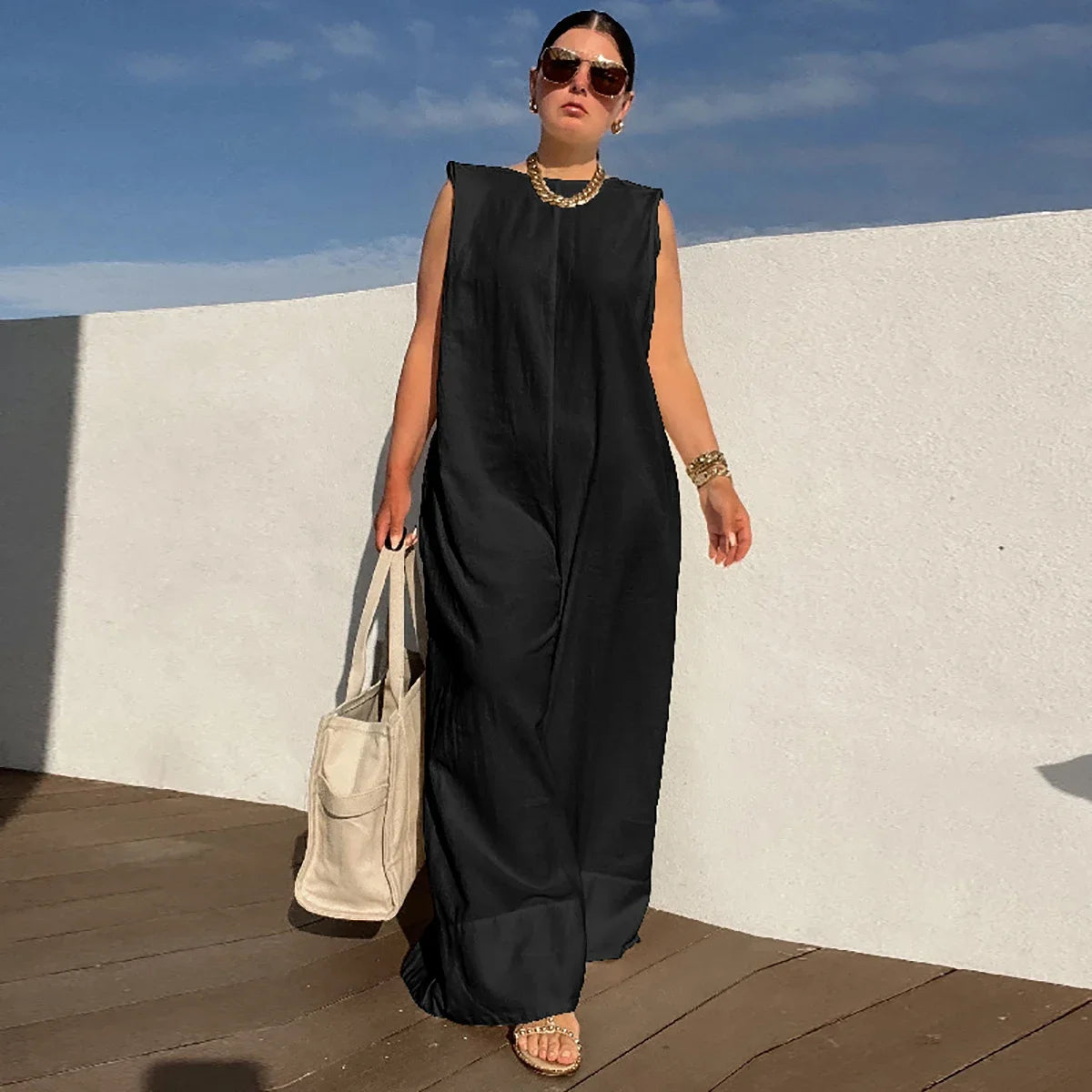 Women's Sleeveless Wide Leg Jumpsuit – Loose Fit, Solid Colors, and Casual-Chic Style