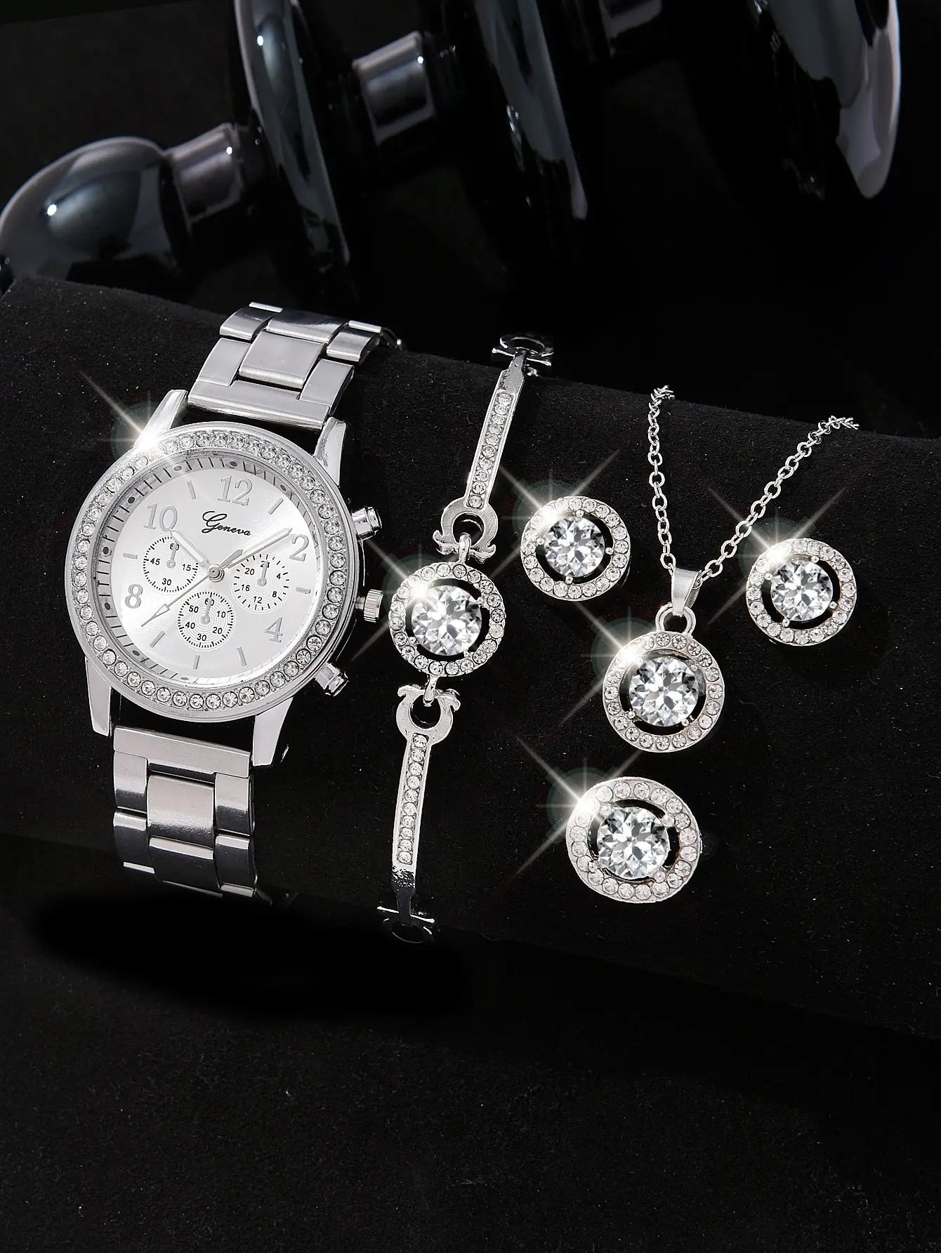 5-in-1 Jewelry Set – Watch with Earrings, Necklace, Ring and Elegant Bracelet
