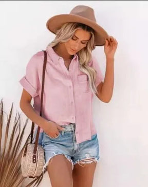 Camisa Branca em Algodão com Botões e Gola Lapela – Casual para o Verão