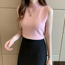 Top Casual Sem Mangas – Estilo Coreano, Malha Elástica, Primavera e Verão