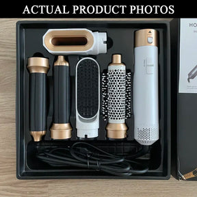5-in-1 Professional Hair Dryer, Hot Comb, Curling Iron, and Straightener Set – Complete Styling Tool