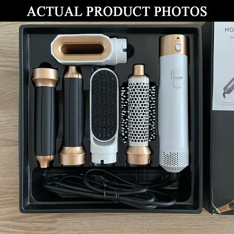 5-in-1 Professional Hair Dryer, Hot Comb, Curling Iron, and Straightener Set – Complete Styling Tool