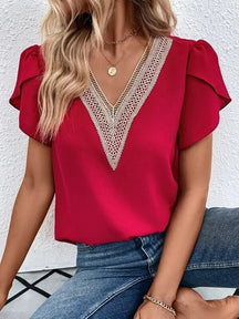 Women's Elegant Summer Chiffon T-shirt – Short Sleeve with Lace and Petal Cut