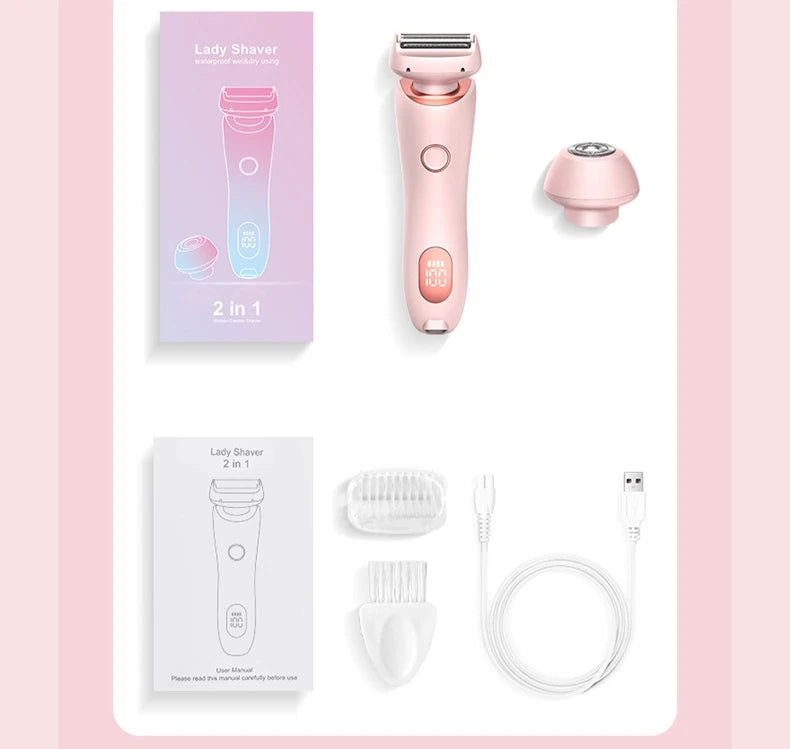 2-in-1 Electric Women's Trimmer and Epilator – Epilator for Face, Bikini, Underarms and Legs | IPX7 Waterproof