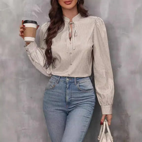 Women's Autumn Blouse – Striped Shirt with Buttons and Long Sleeves