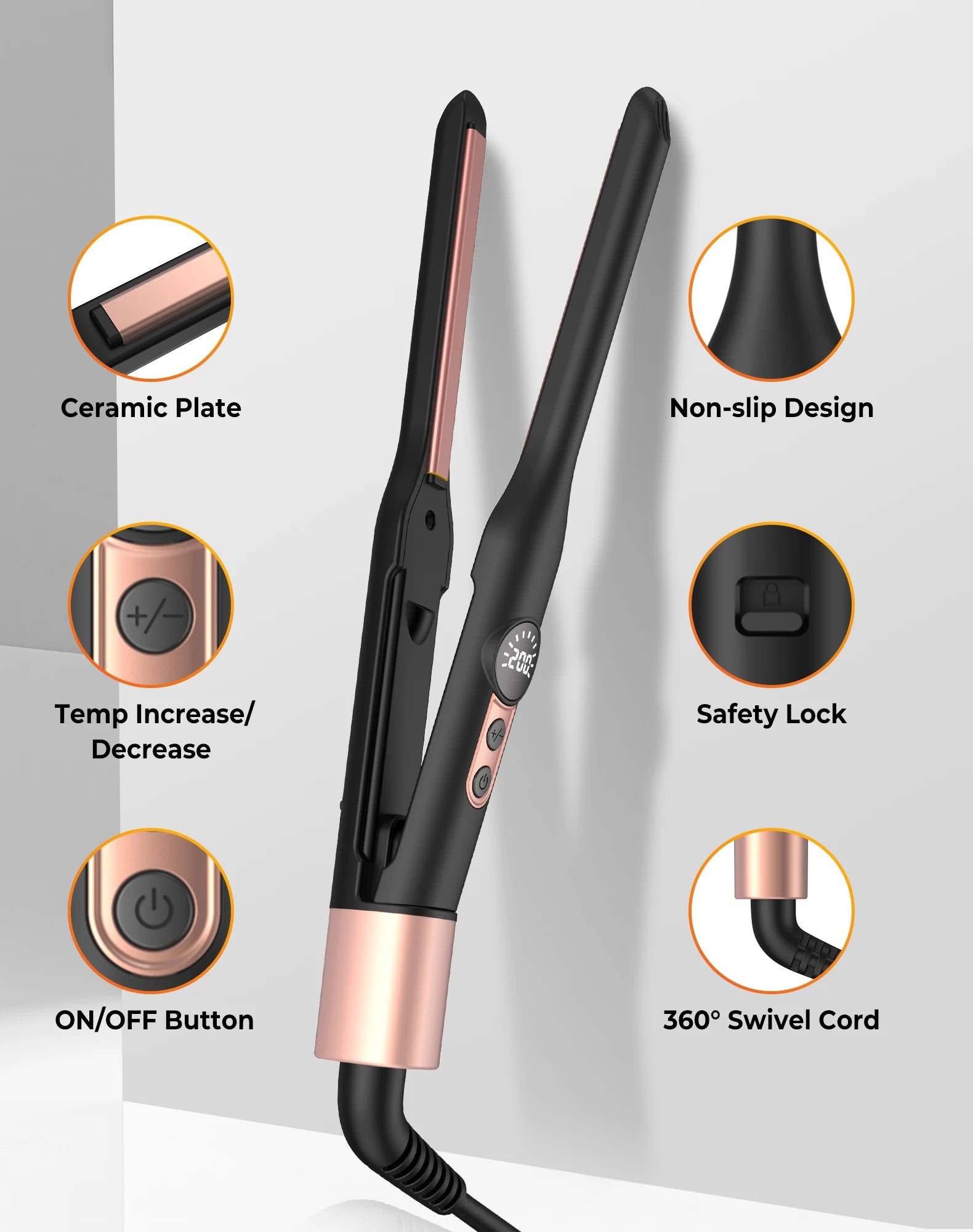 Mini Ceramic Hair Straightener with Tourmaline – Ideal for Short Hair, Beards and Pixie Cuts – 3/10 Inch Blade