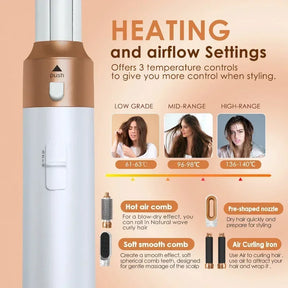 5-in-1 Professional Hair Dryer, Hot Comb, Curling Iron, and Straightener Set – Complete Styling Tool