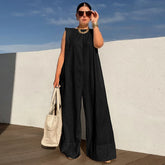 Women's Sleeveless Wide Leg Jumpsuit – Loose Fit, Solid Colors, and Casual-Chic Style