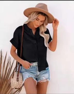 Camisa Branca em Algodão com Botões e Gola Lapela – Casual para o Verão