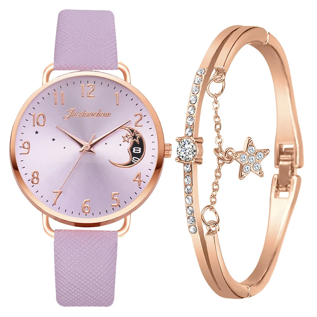 Watch Set with Leather Strap and Bracelet | Elegant and Modern Design