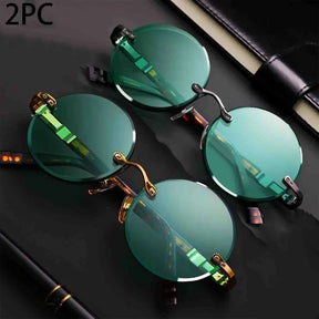 Rimless Sunglasses with Green Lenses – Unisex Retro Style