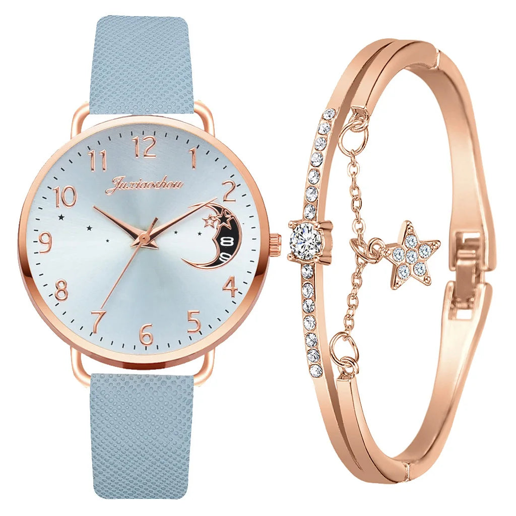 Watch Set with Leather Strap and Bracelet | Elegant and Modern Design